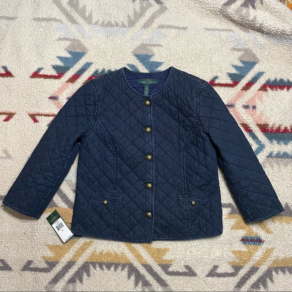 LRL Lauren Jeans Co Ralph Lauren quilted denim jacket Pocket Button Up Sz Medium
